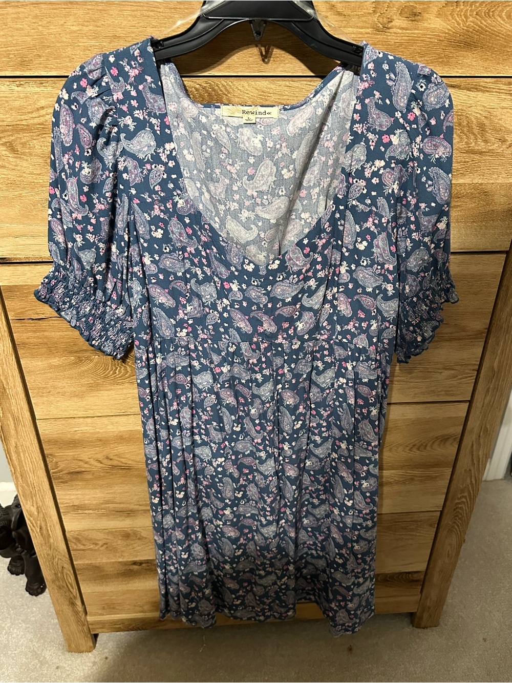 Rewind Navy Paisley Short Sleeve Dress